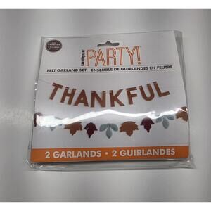 Thankful and Leaf Felt Fall 2 Pc Garland Set Brown Blue Burgundy 6 Ft